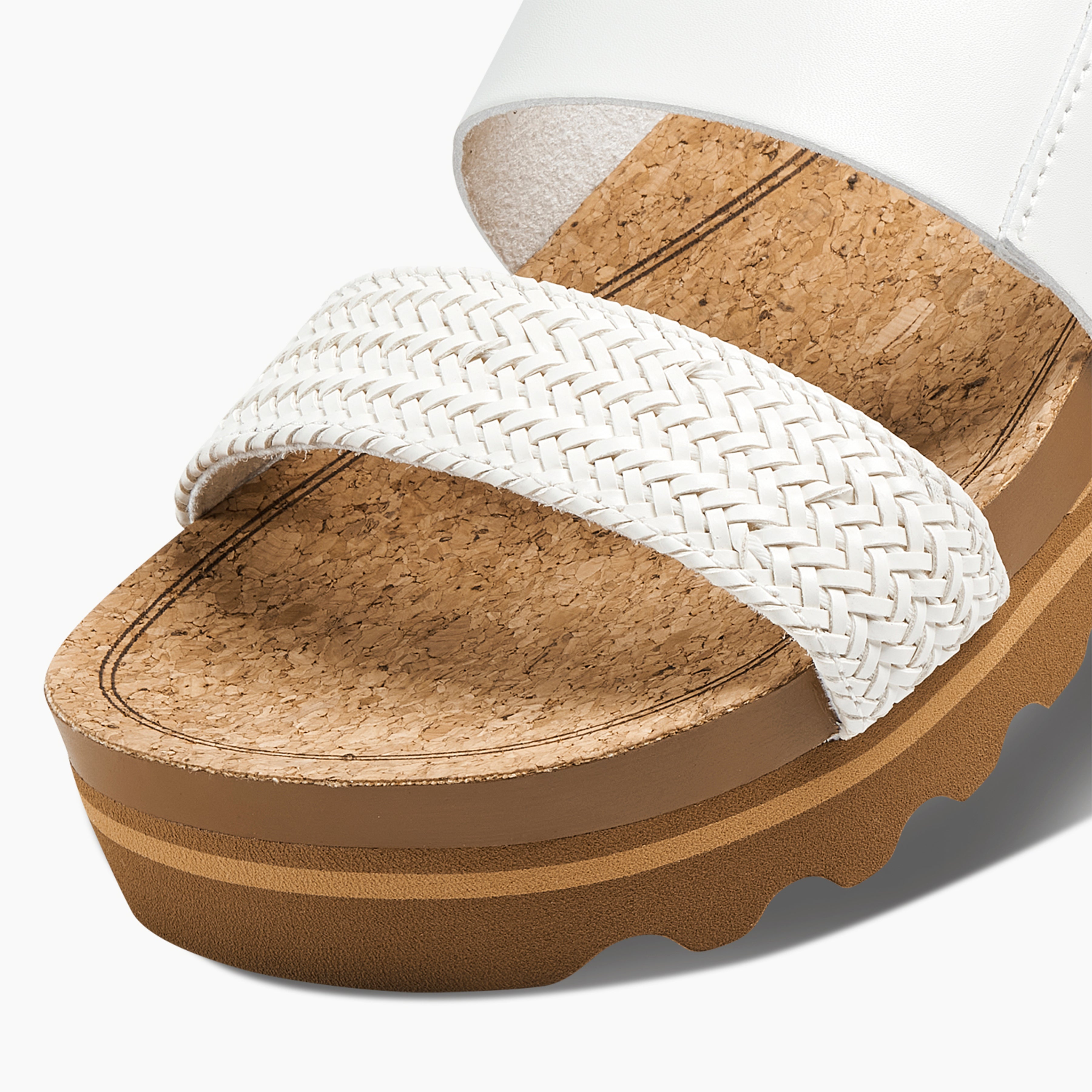 Cushion vista Hi platform sandal in white braid detail view 1