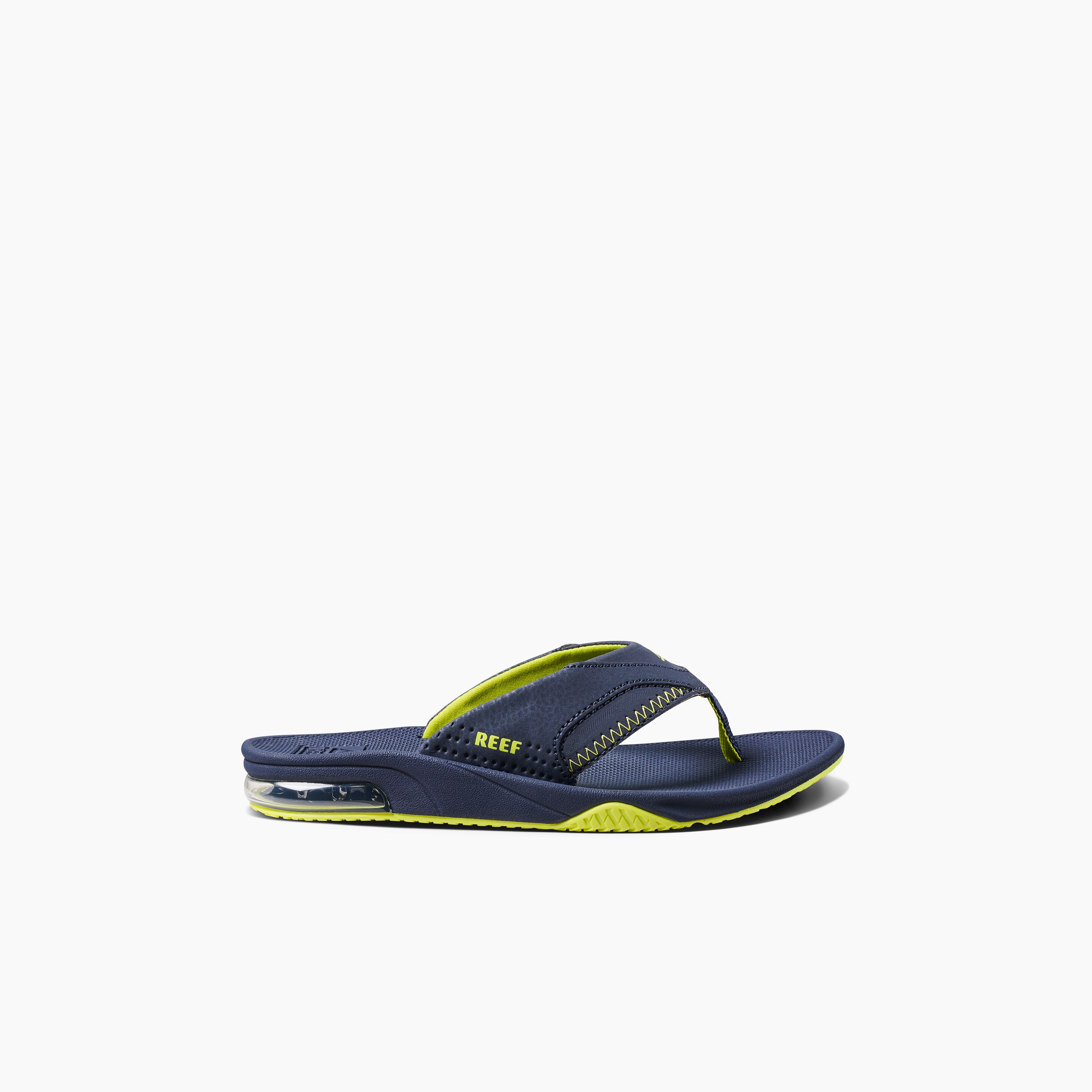 Boy's Kids Fanning Sandals in Lime/Navy side view