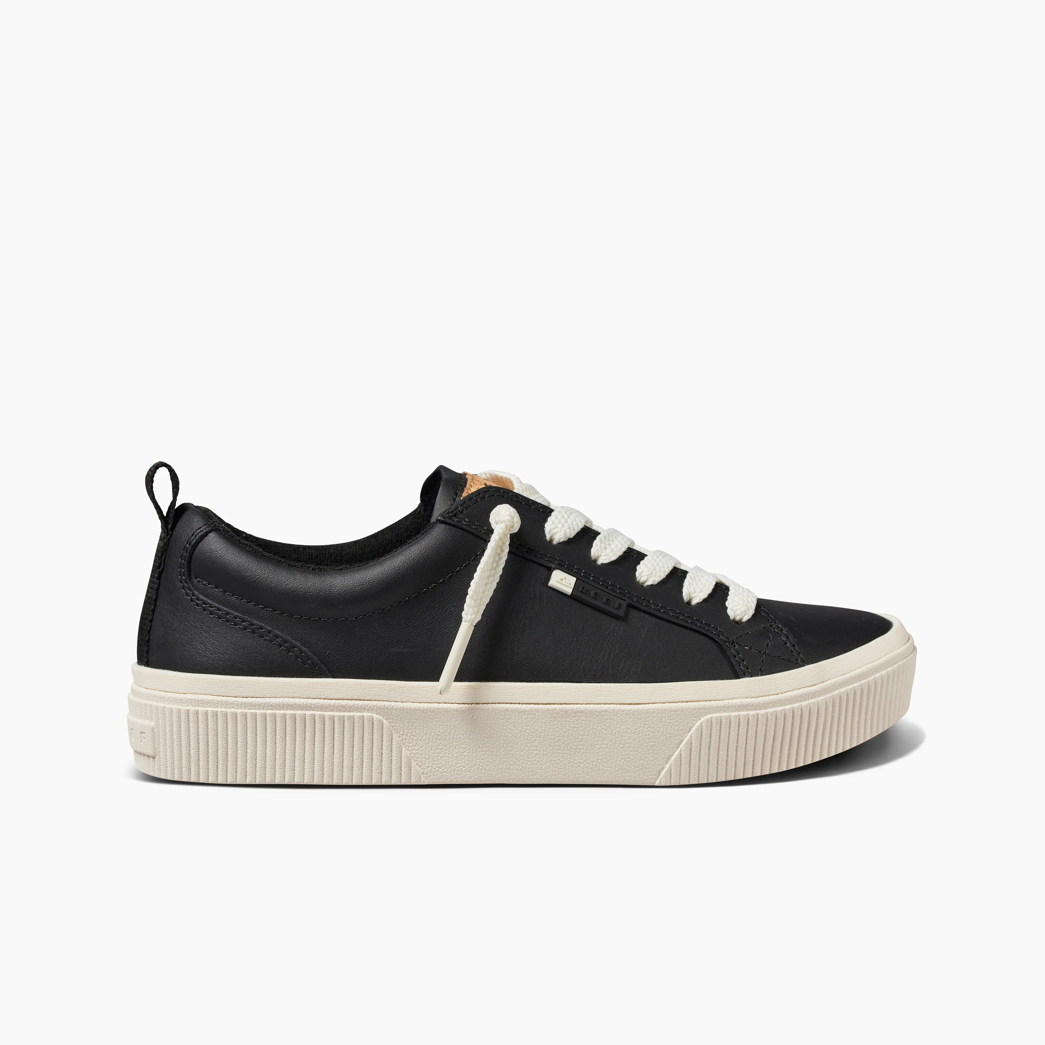 Lay Day Dawn: Women's Black Leather Sneakers side view