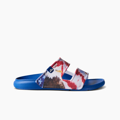 Men's Oasis Double Strap Water Friendly Sandal in Red White And Blue side view