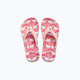 girls pink flip flops with colorful rainbows and clouds top down view