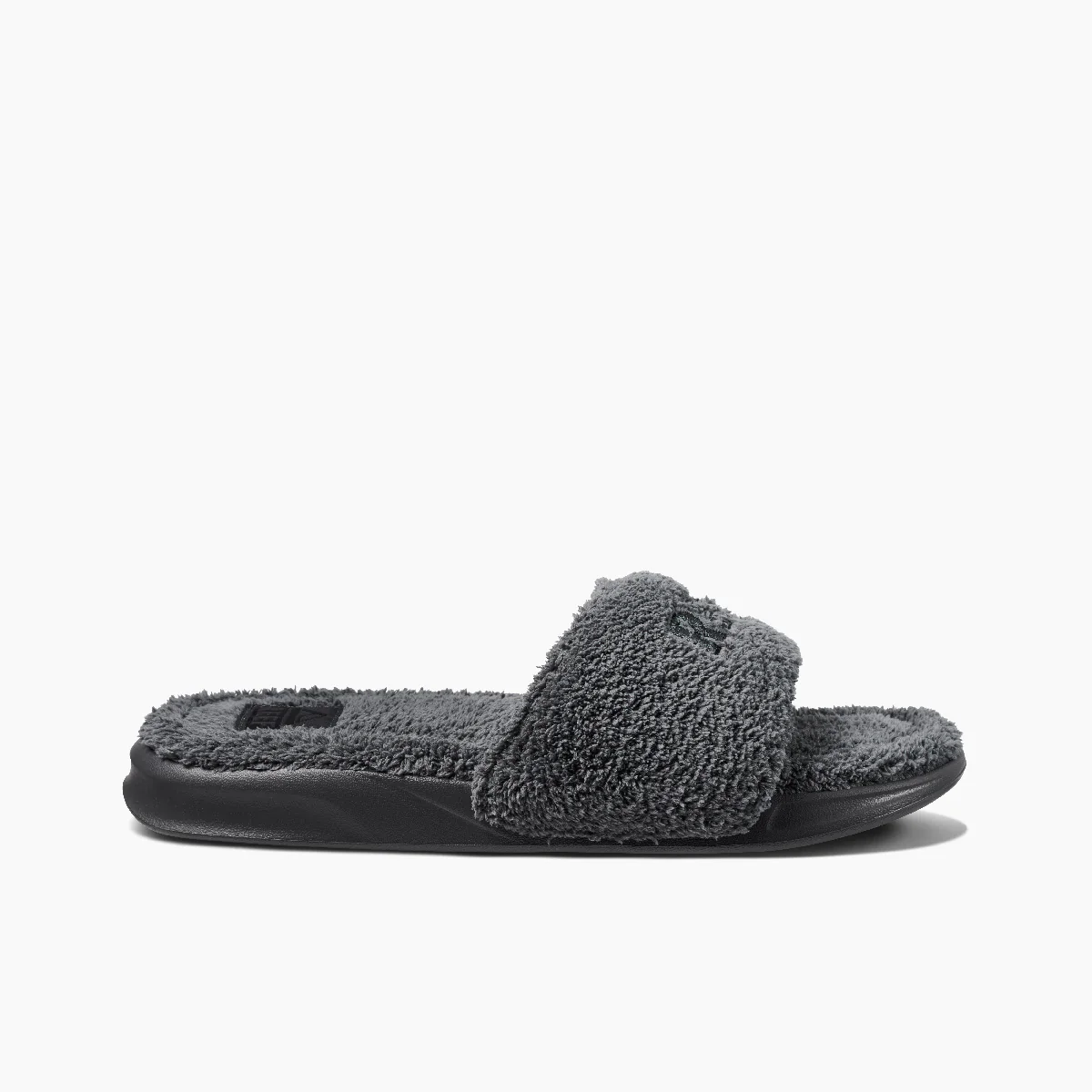 reef grey fuzzy slippers for the house side view