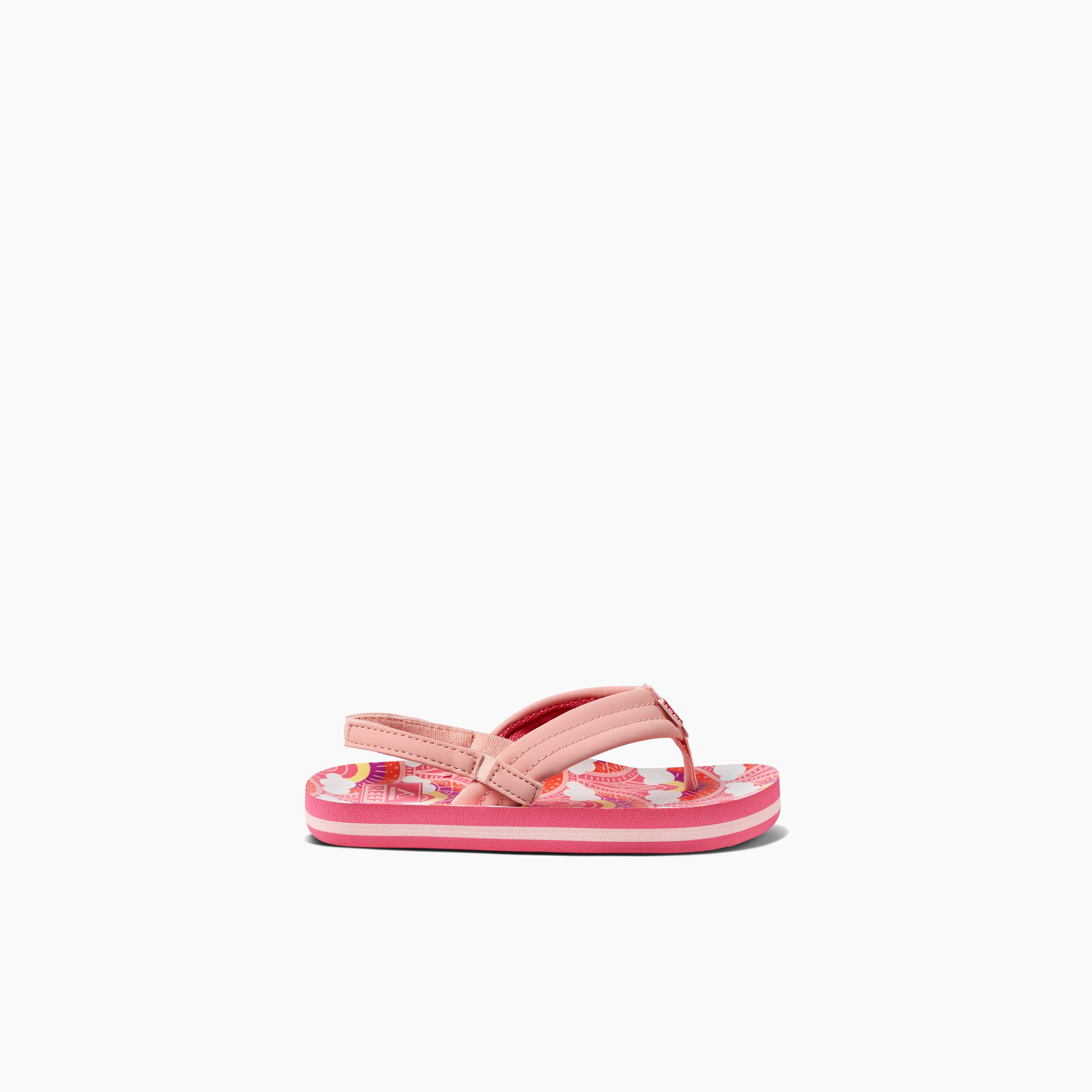 Toddler Girl's Ahi Sandals in Rainbows and Clouds side view