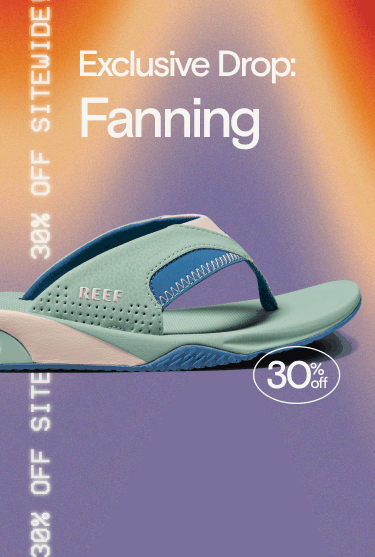 Text Says: "30% Off Sitewide!, Exclusive Drop: Fanning", Image of mens sandal