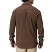Back view of Coltrane Pique Shirt in brown, showing relaxed fit and soft fabric for beach-inspired comfort.