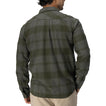 Back view of a man wearing the Reggie Flannel Shirt in muted green plaid, showcasing durable, comfortable apparel from StoreRank.ai All Products.