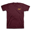 Maroon Fasten Short Sleeve Tee laid flat, showing vintage Reef logo on chest, lightweight comfortable beach apparel.