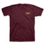 Maroon Fasten Short Sleeve Tee laid flat, showing vintage Reef logo on chest, lightweight comfortable beach apparel.