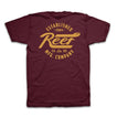 Back view of maroon Fasten Short Sleeve Tee with vintage yellow Reef logo graphic, soft and lightweight for everyday comfort.