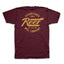 Back view of maroon Fasten Short Sleeve Tee with vintage yellow Reef logo graphic, soft and lightweight for everyday comfort.