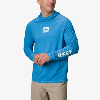 Wellie Too Long Sleeve Hooded Surf Shirt 50 UPF - Brilliant Blue - Front View