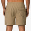Back view of men's Garland Hybrid Short in tan with rear pocket, elastic waistband, and beach-ready comfort design.