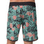 Back view of men's Fayder Boardshort with tropical pattern, surf-inspired design for beach comfort and durability.
