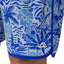 Close-up of the lower right side of Fayder Boardshort with blue floral surf-inspired pattern and comfort design details