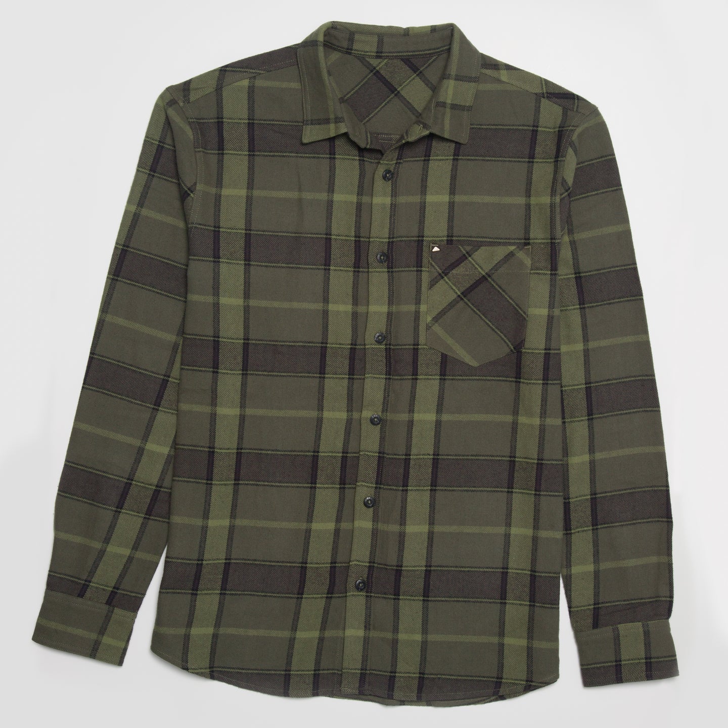 Anders Long Sleeve Woven Shirt in green plaid, front view, designed for comfort and beach-inspired style.