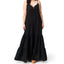 Model wearing a black Yuni Maxi Dress with deep notched neckline and tie detail, full length, front view, StoreRank.ai All Products