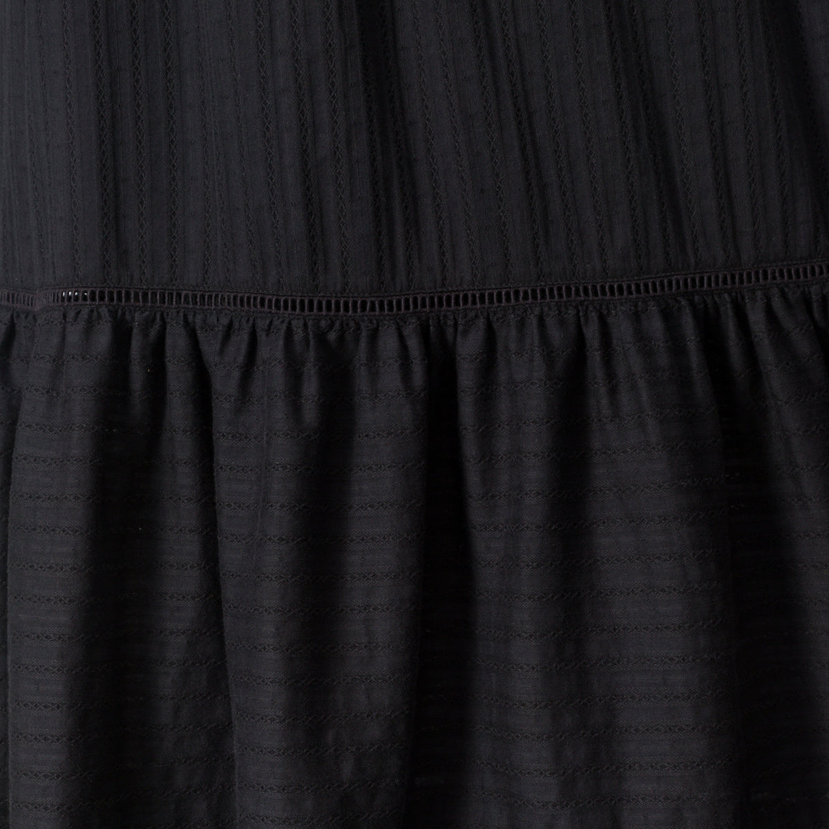 Close-up of textured black cotton fabric detail on Yuni Maxi Dress from StoreRank.ai All Products collection.