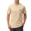 Front view of a man wearing a beige Xavier Tee with small blue REEF logo, beach-inspired comfort apparel for men.