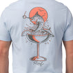 Back view of Marlinrita Tee in light blue with a surf-inspired fish cocktail graphic and Reef logo on the back.