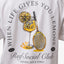 Close-up of the Social Boyfriend Crew tee’s back graphic with lemon drink and tennis racquet, surf-inspired comfort style.