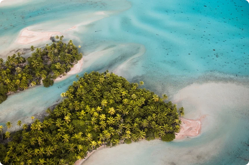 Aerial view of a tropical island.