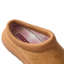 Campfire Lodge suede clog facing lower right, close-up of plush plaid lining and cushioned footbed