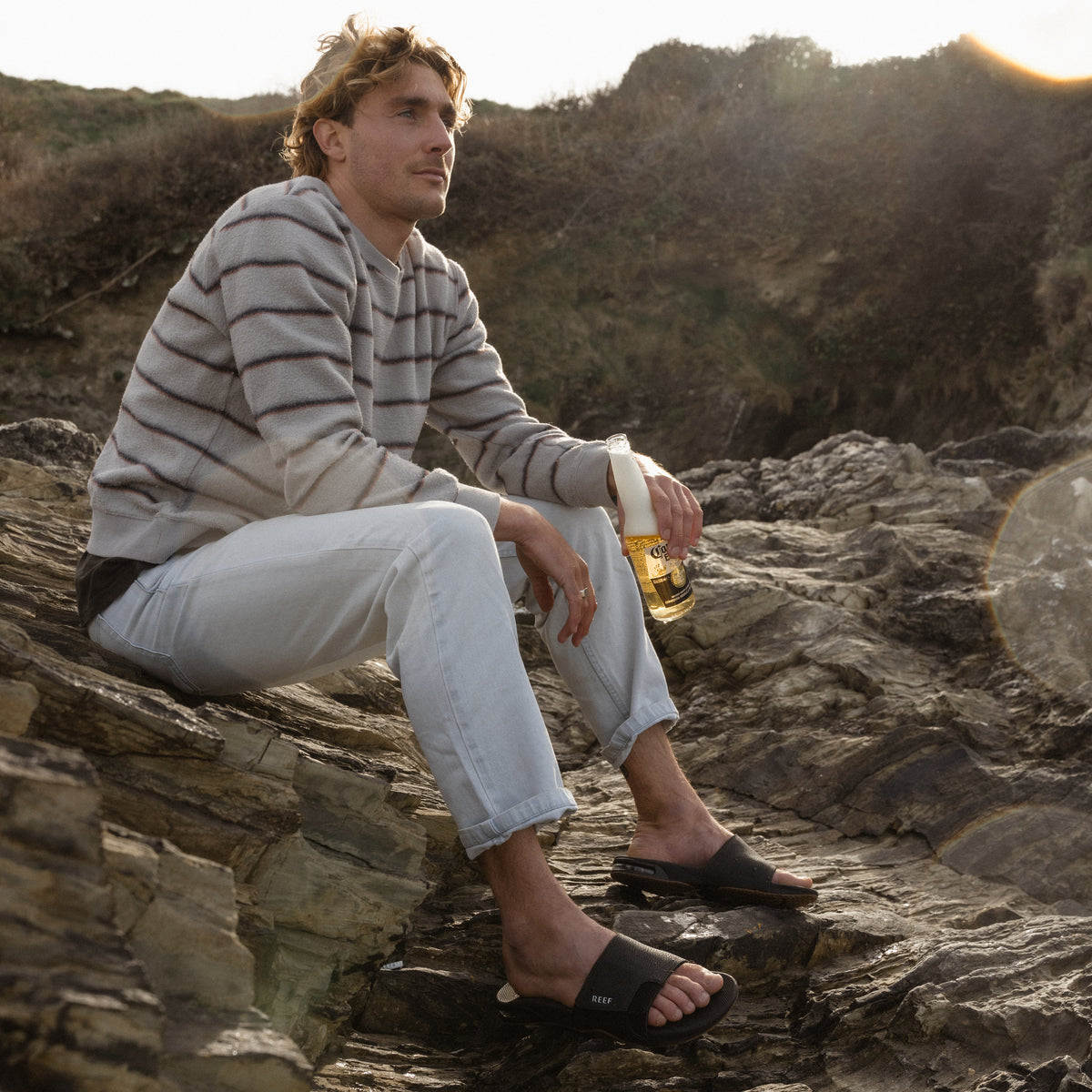 REEF FANNING Mens Slides Sandals Size 10 Grey White RF002026GRW Bottle Opener Men main image 3