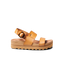 Vista Hi Buckle women's tan platform sandal facing right with vegan leather straps, slingback design and tortoise buckle
