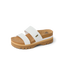 Cushion Vista Higher sandal facing right with white straps, cork footbed, and ridged sole for beach comfort.