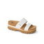 Cushion Vista Higher sandal facing left, showing upper straps and cork footbed with arch support for beach comfort.