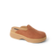 Vista Skye women's slip-on clog facing right, caramel color with cushioned arch support and durable sole