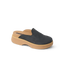 Vista Skye women's charcoal slip-on clog facing left, featuring cushioned arch support and durable sole for beach comfort.