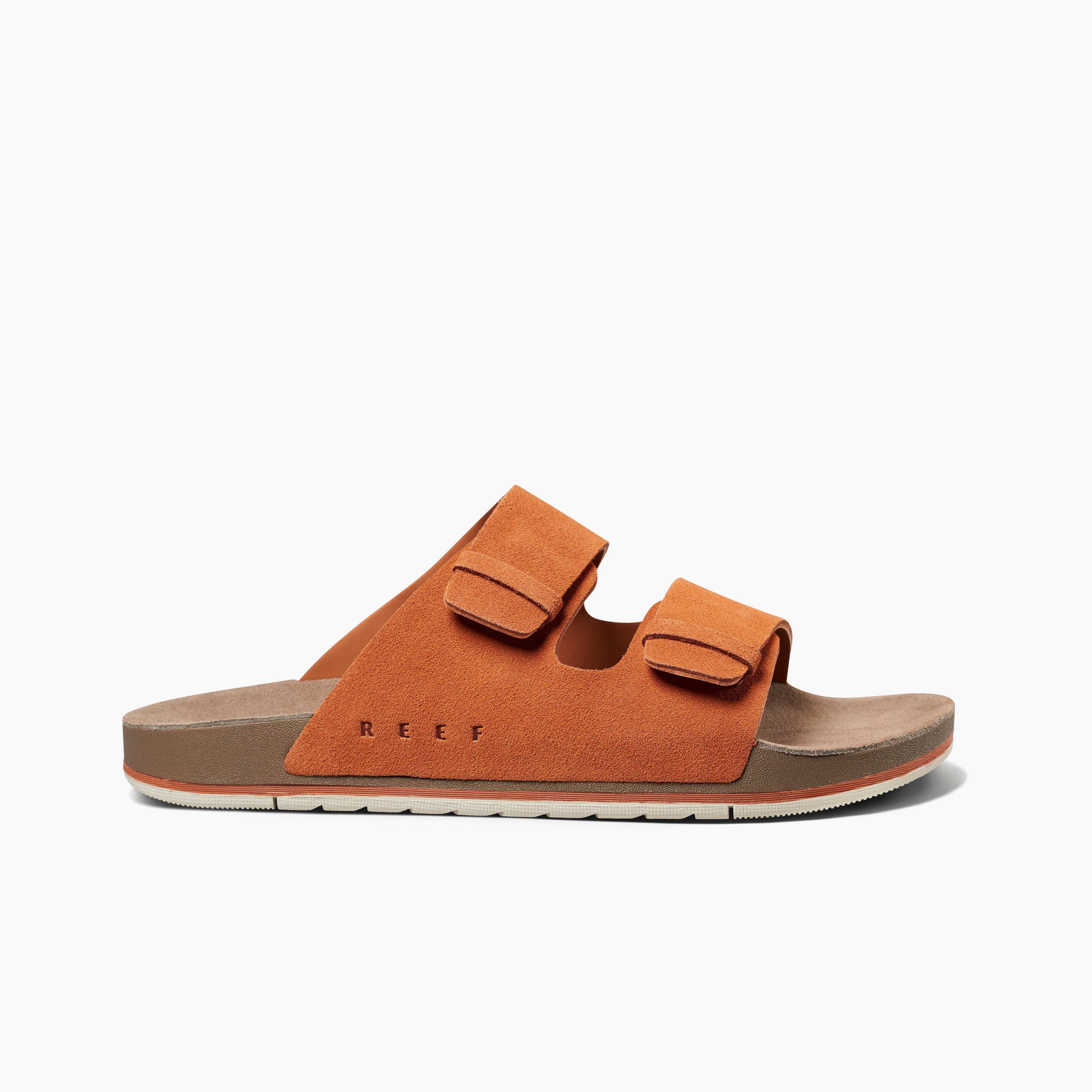 Men's Suede Ojai Two-Bar Slide in Rust side view