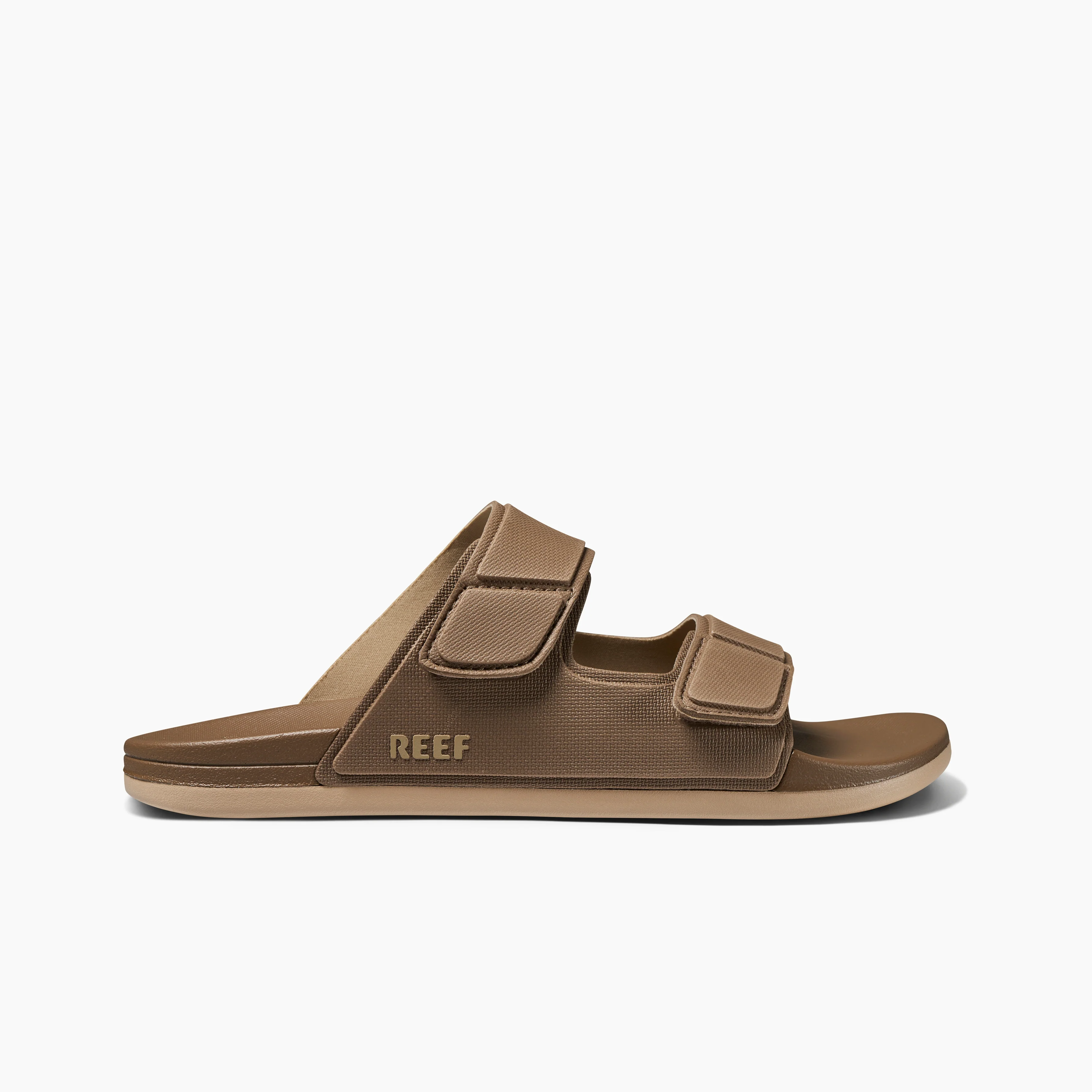 Men's Cushion Tradewind Vegan Leather Slides in Fossil side view
