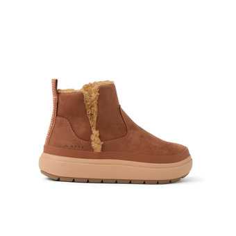 Weekend Autumn brown cozy boot facing right with soft lining, cushioned sole, and comfort for everyday wear