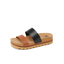 Cushion Vista Hi sandal facing right with tan and black straps, cork footbed, and comfort-focused platform sole.