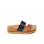 Cushion Vista Hi sandal facing left, beach-inspired with black and brown straps, cork footbed, and soft cushioning.