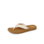 Baja Maria women's sandal facing left, close-up of soft cushioned footbed and woven cream strap for beach comfort.
