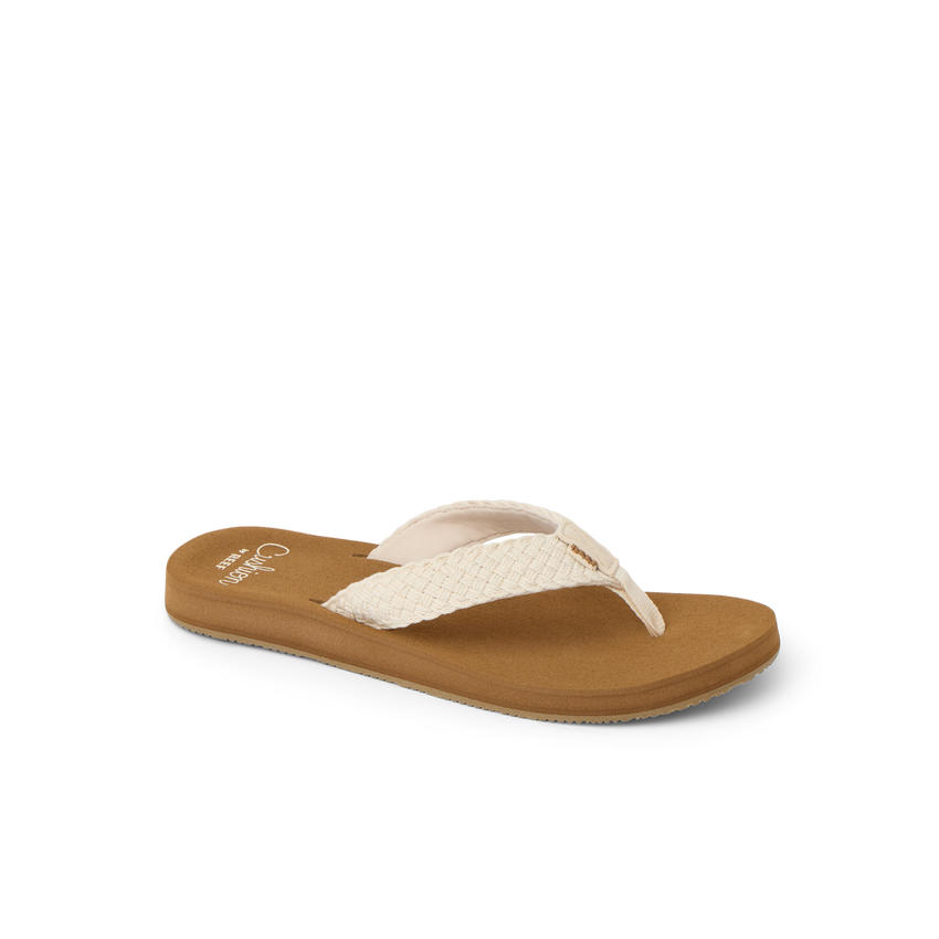 Baja Maria women's right-facing sandal with braided strap and cushioned footbed, surf-inspired comfort for the beach.