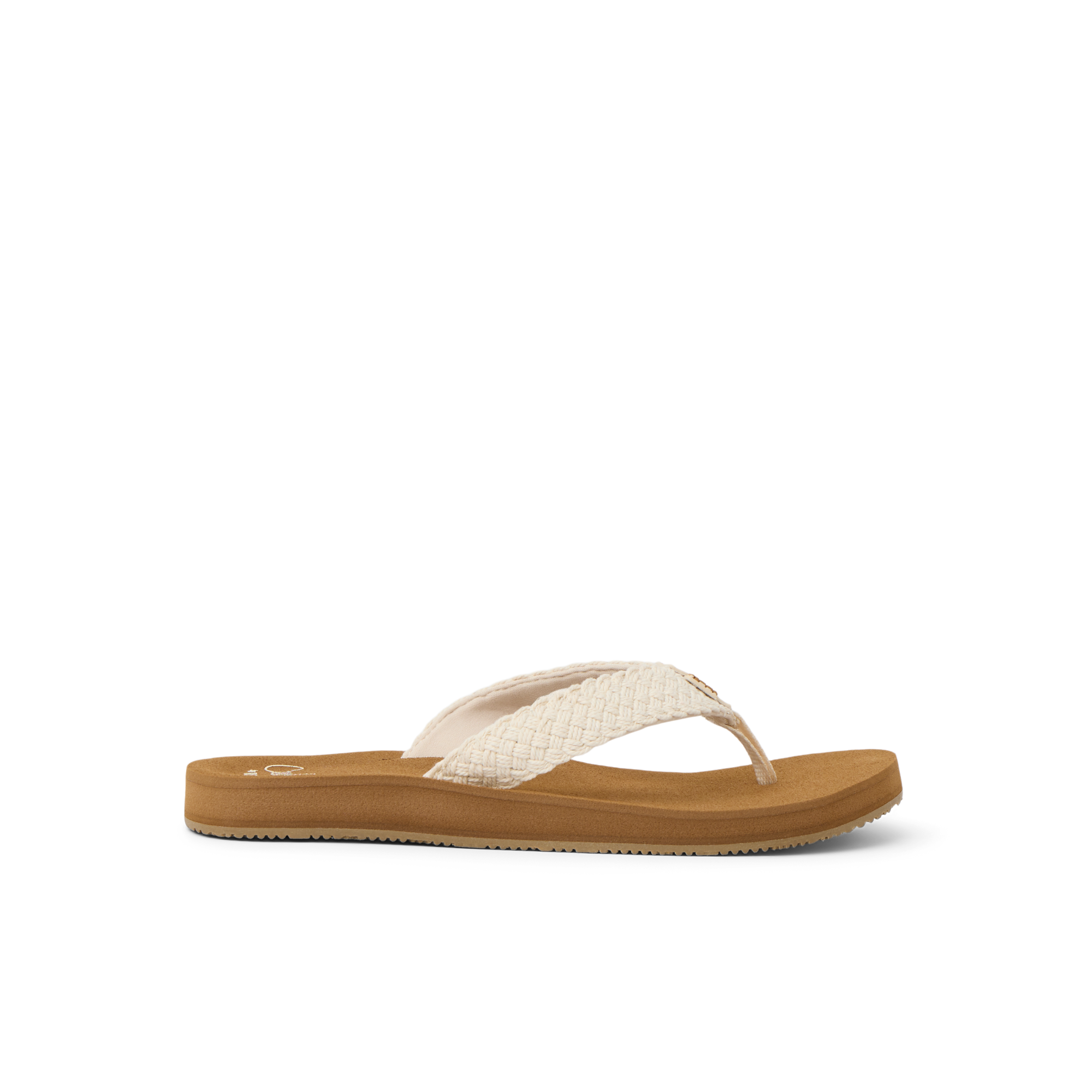 Baja Maria women's sandal facing right, featuring braided straps, cushioned footbed, and anatomical arch support for beach comfort.