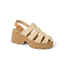 Vista Luxe Lucie women's sandal facing right, close-up of braided raffia upper and chunky sole with arch support.