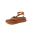Vista Luxe Sierra women's brown leather sandal facing right, showing cushioned footbed and adjustable ankle strap.