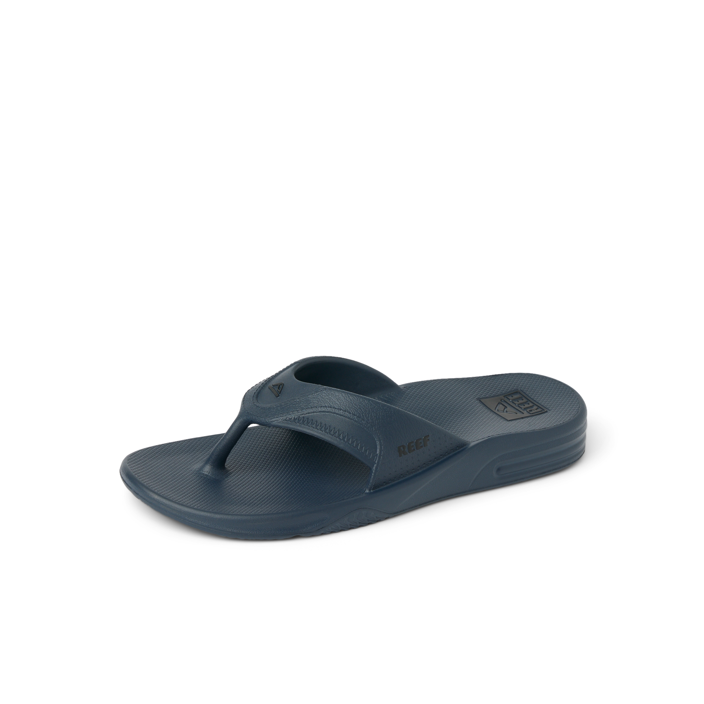 Fanning H2O men's navy blue sandal facing right showing toe post and cushioned footbed for beach comfort.