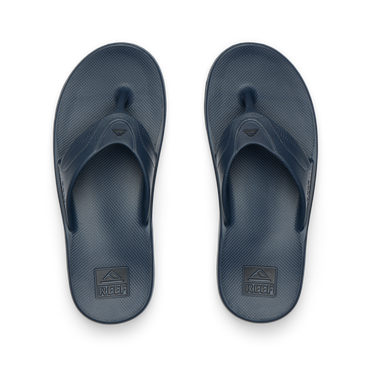 Pair of men's Fanning H2O blue water-friendly flip flops viewed from above highlighting comfort and arch support.