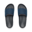 Tailslide men's slides facing upward, navy blue strap with textured grey footbed, water-friendly comfort and arch support.