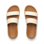 Vista Luxe Thea women's sandals facing upward with two cream straps, cushioned footbed, and anatomical arch support.