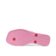 Solaye women's footwear outsole facing up, pink with red accents, showing durable, water-friendly sole design.
