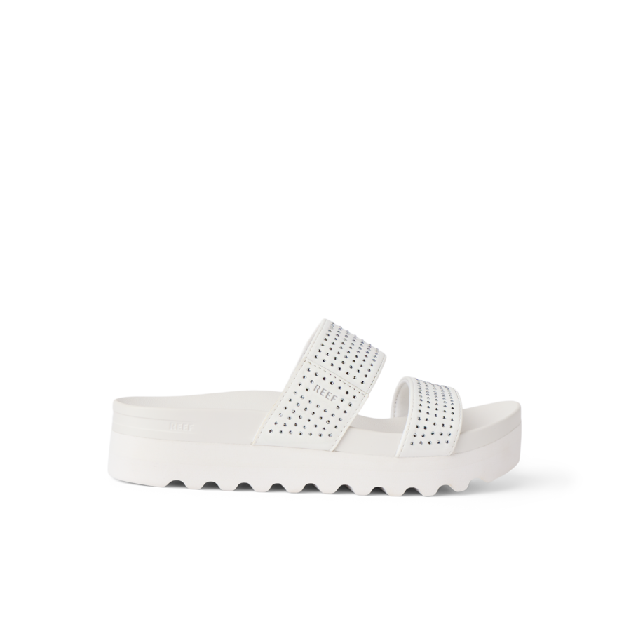 Women's White Sparkly Platform Slide Sandals | Reef Cushion Vista Hi