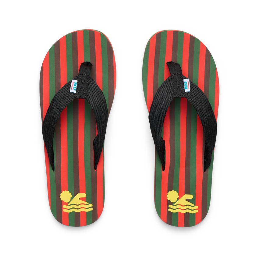 REEF X Ebony Beach Club Original Stripes - Ebony Red Green Brown - Top View