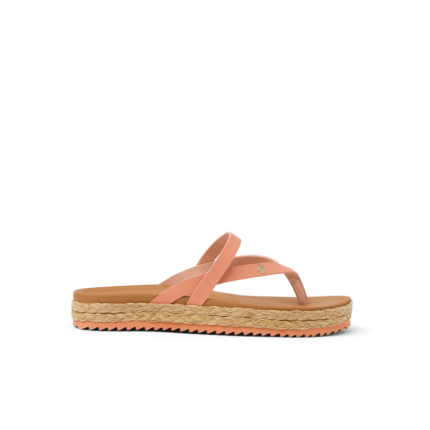 Vista Carmen women's sandal facing right, featuring soft rebound cushioning, anatomical arch support, and beach-inspired comfort.